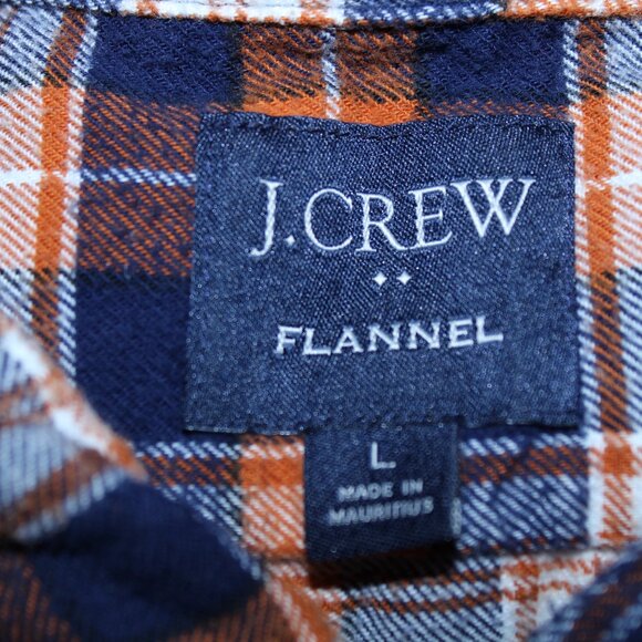 J Crew Flannel Shirt Men Large Orange Blue Plaid Lumberjack Button Up Casual - Picture 5 of 5